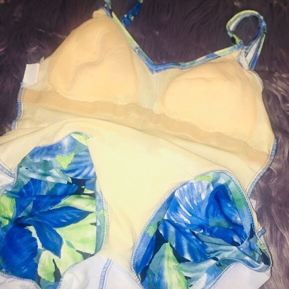 Vintage Gabar Floral One Piece Swim Suit 14 long ruched sides - Picture 4 of 7